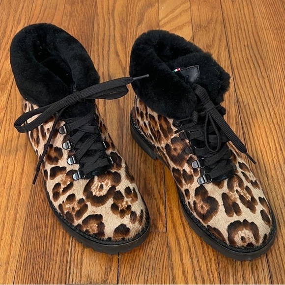 Oscar Sport Lace Up Kira Leopard Boots size 38 US 7-7.5 leather - Picture 1 of 9